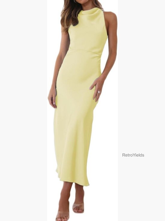 Dresses & Skirts - Satin High Neck Backless Midi Dress Mock Neck Wrap Cocktail Dress